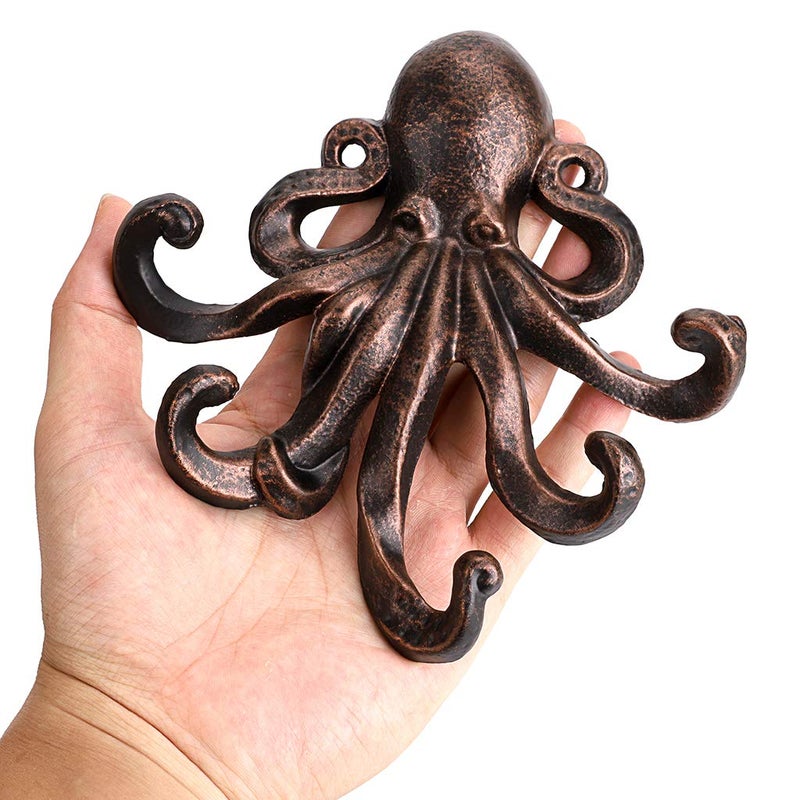 Sumnacon 6 Inch Cast Iron Octopus Decorative Coat Hook - Wall Mounted Nautical Hand Towel Rack Holder with Screws, Rustic Metal Clothing Hanger for Bedroom/Bathroom/Kitchen/Balcony, Red Bronze - Image 4